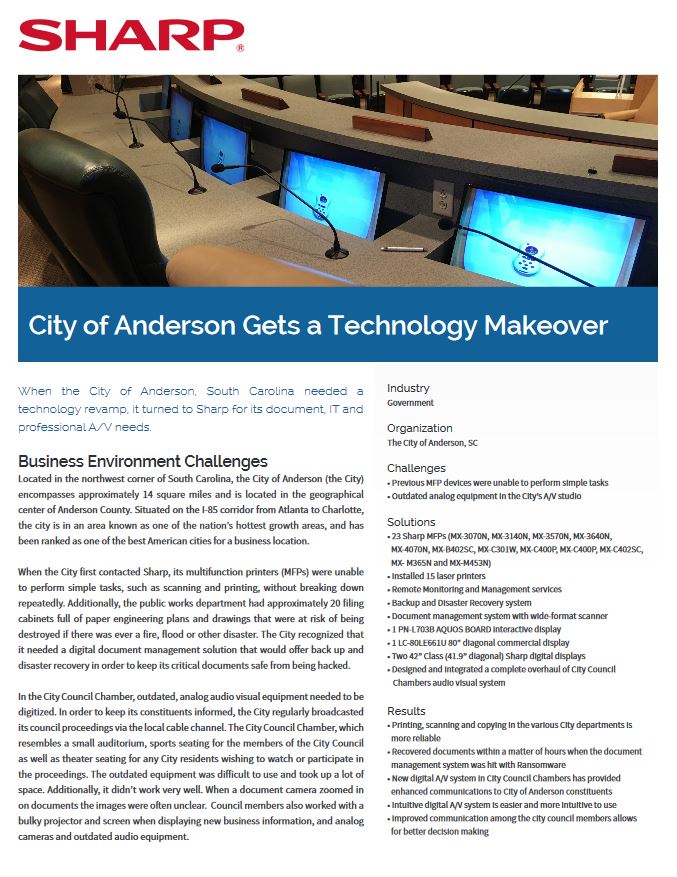 Sharp, City Of Anderson, Case Study, Document Essentials