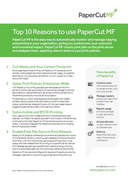 Top 10 Reasons, Papercut Mf, Document Essentials