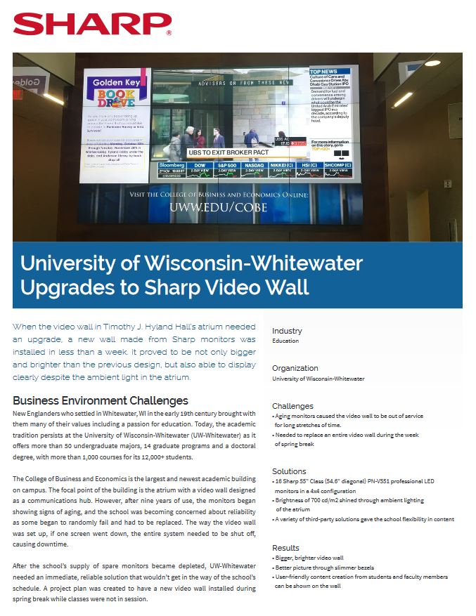 Sharp, University Of Wisconsin, Video Wal,l Case Study, Education, Document Essentials