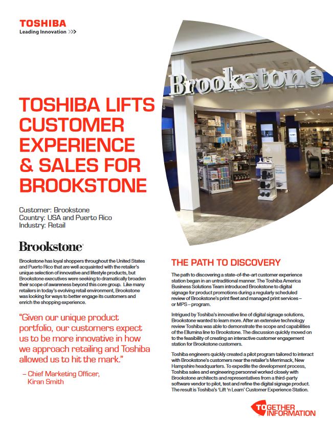 Brookstone, Case Study, Digital Signage, Toshiba, Document Essentials